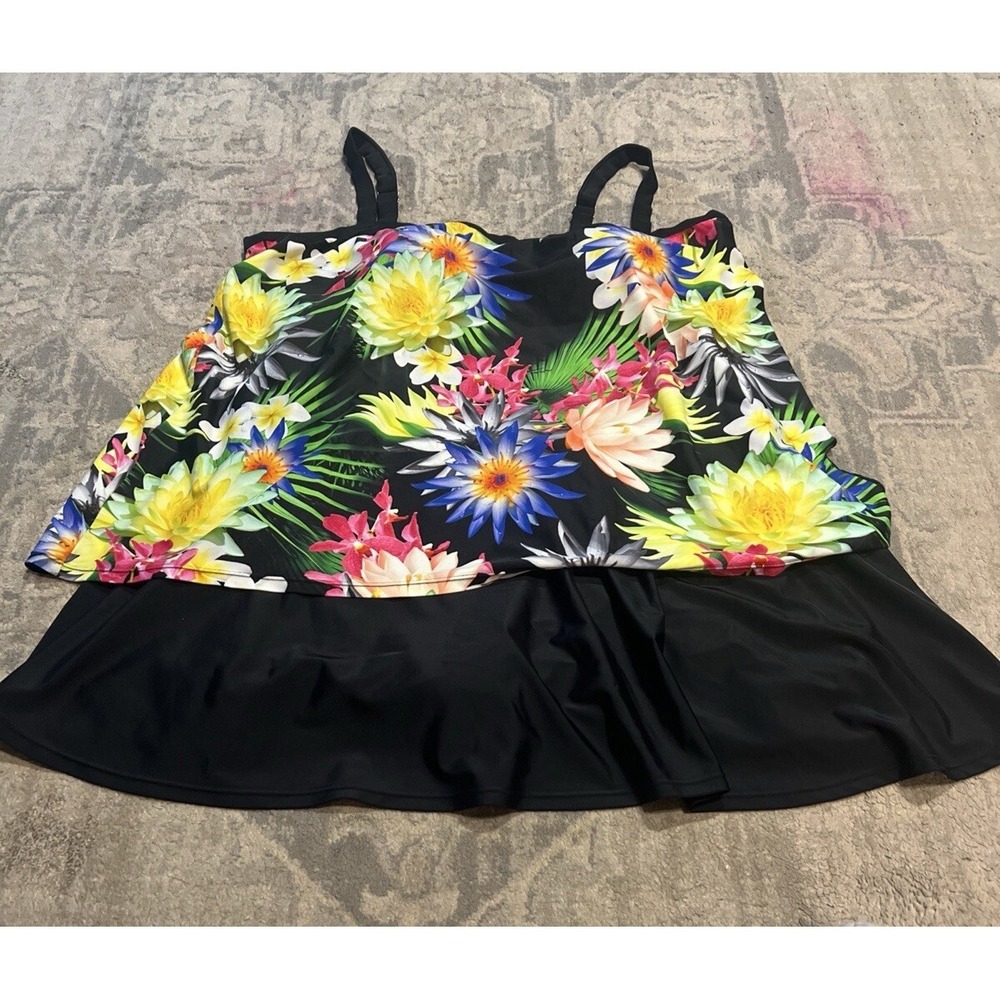 Gloria Vanderbilt Women's‎ One Piece Swimsuit Dress Plus Sz 20w 20 Black Floral